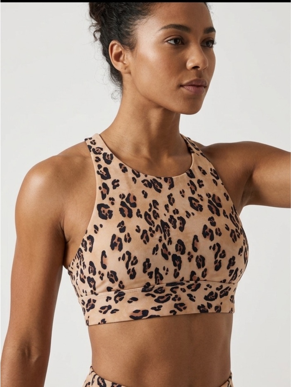 Fabletics On-The-Go Midi Small Sports Bra Leopard Print